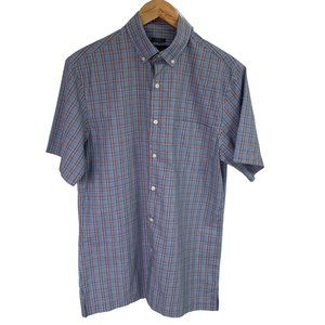 Joseph & Feiss Men's Short Sleeve Non-Iron Blue Plaid Button Down Shirt Size M